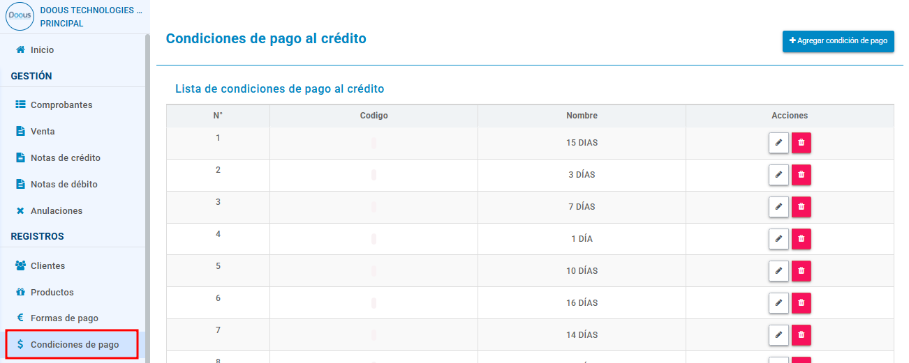 Condiciones de pago