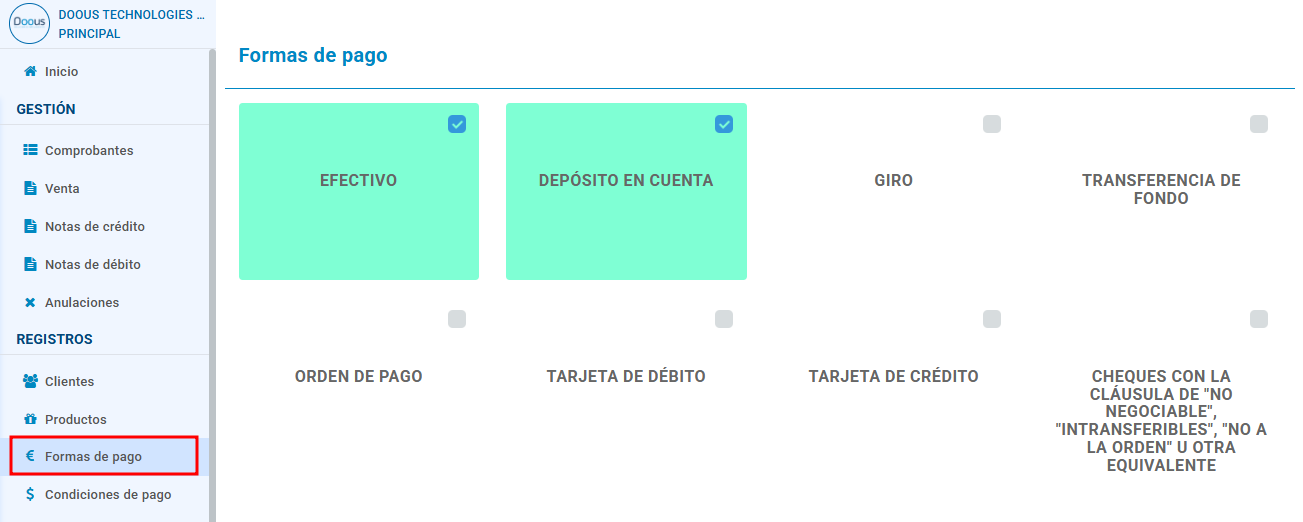 Formas de pago