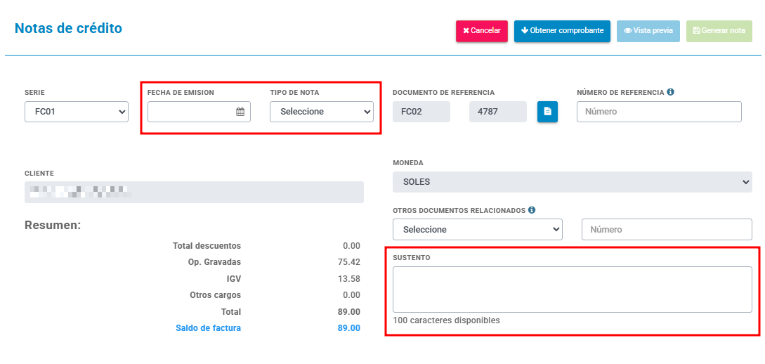 Nota de credito