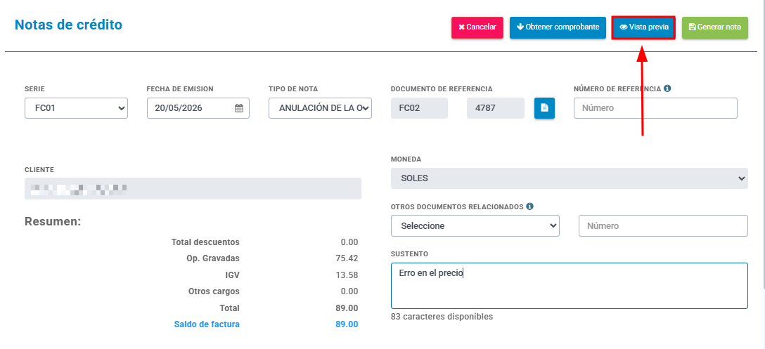 Nota de credito