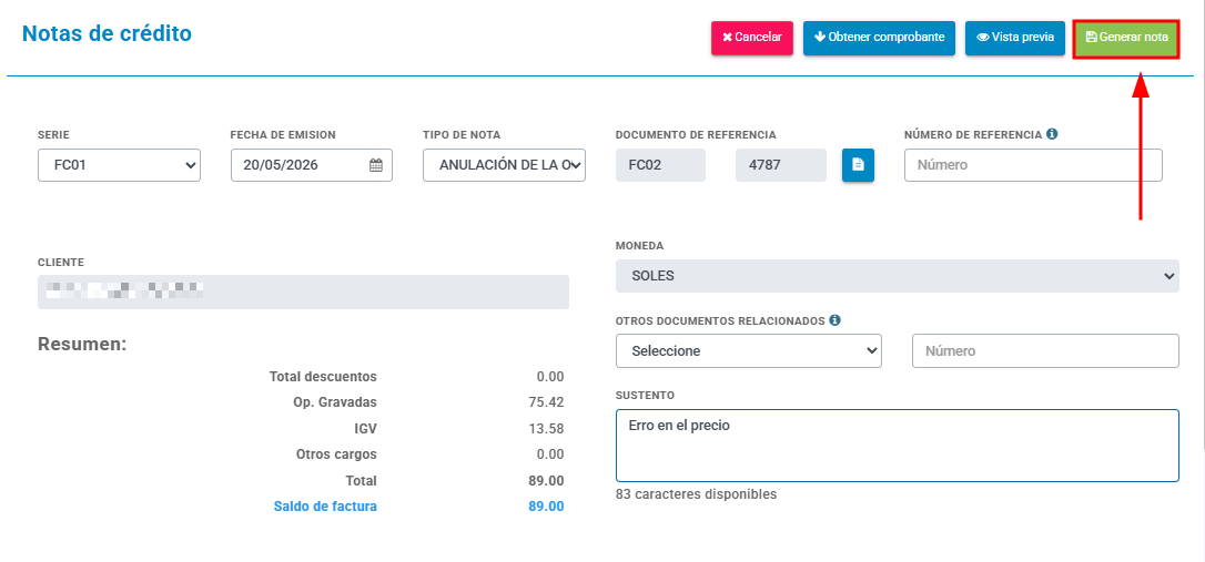 Nota de credito