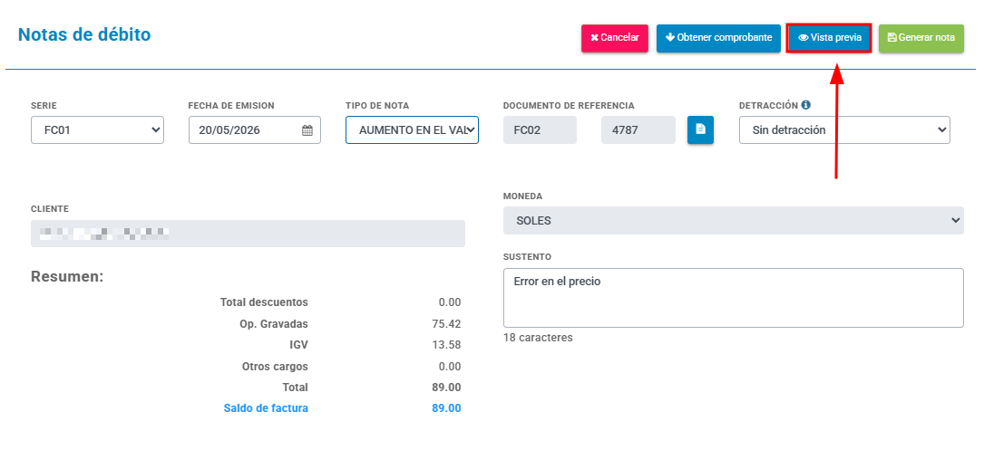 Nota de debito