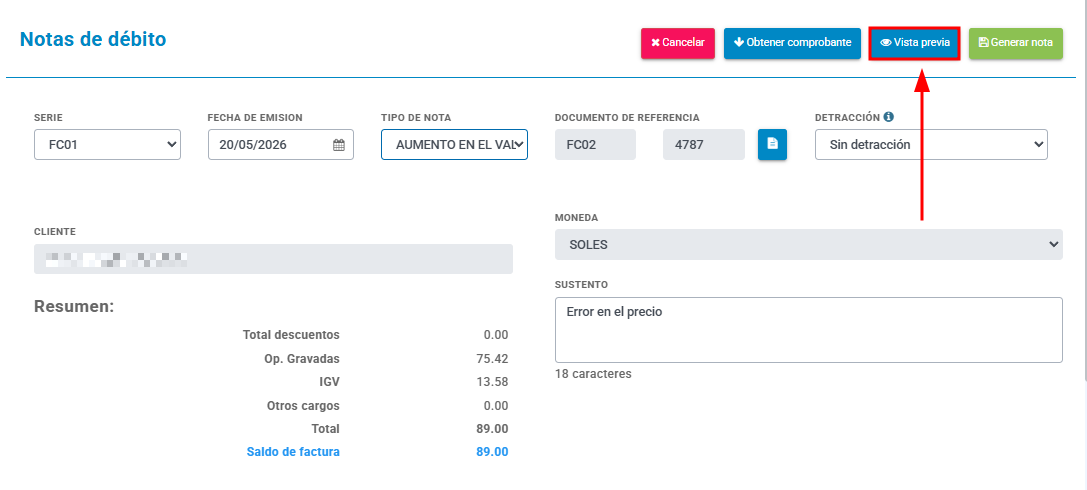 Nota de debito